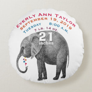 Personalised Modern Elephant Baby Nursery Round Cushion