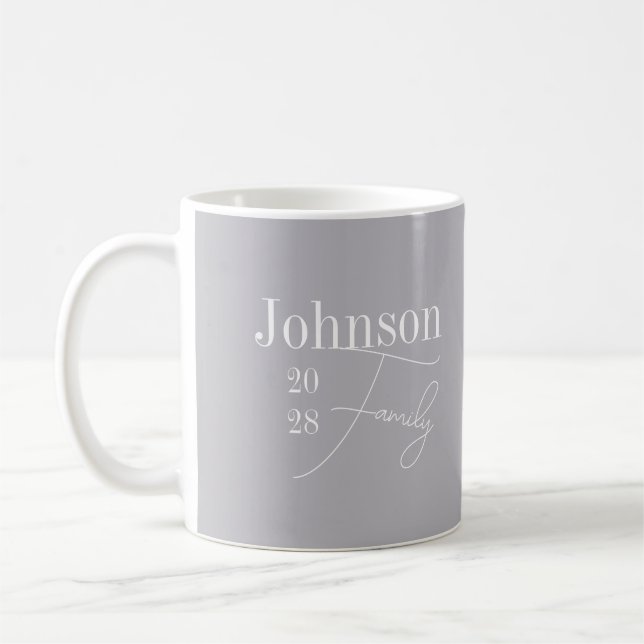 Personalised Modern Family Name Grey Coffee Mug (Left)