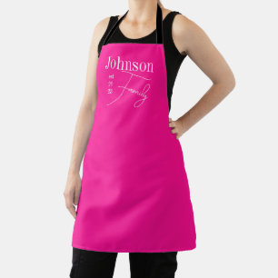 Personalised Modern Family Name Hot Pink Apron