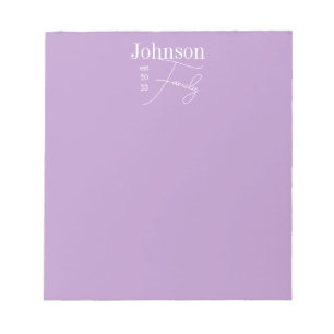 Personalised Modern Family Name Purple Lilac Notepad
