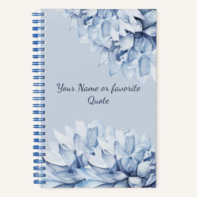 Personalised Modern Floral Dusty Blue Notebook (Front)