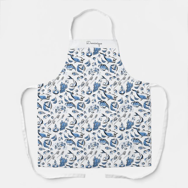Personalised Modern Foodie Drawing Print Apron (Front)