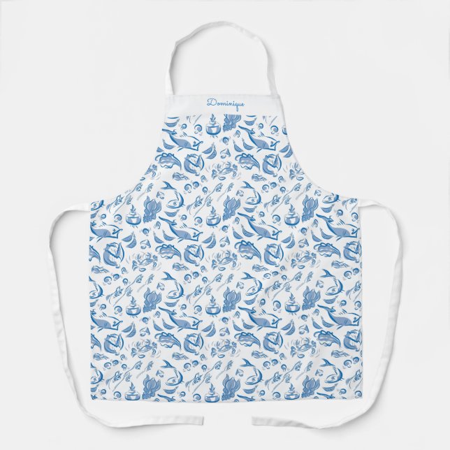 Personalised Modern Foodie Drawing Print Apron (Front)