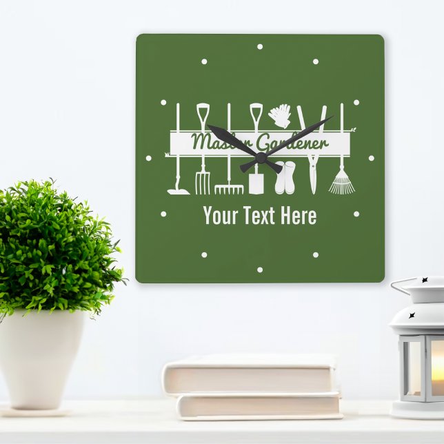 Personalised Modern Forest Green Master Gardener Square Wall Clock (Creator Uploaded)