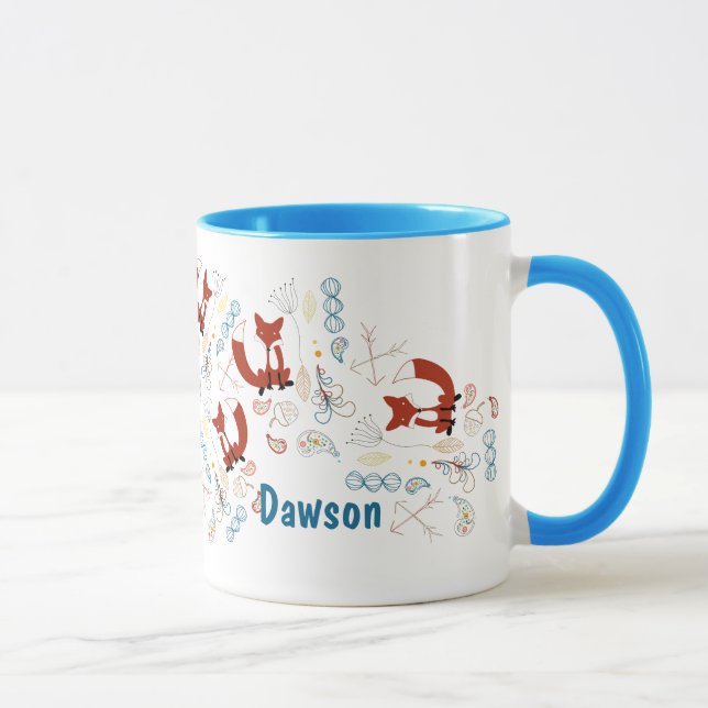 Personalised Modern Fox Woodland Pattern Mug (Right)