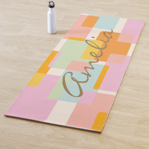 Personalised Modern Geometric Pastel Script Name Yoga Mat