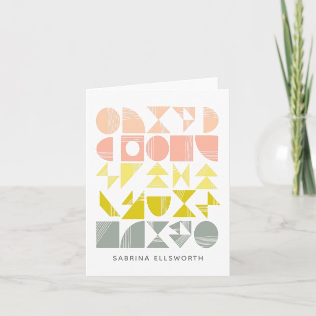 Personalised Modern Geometric Peach Pastel Note Card (Front)