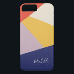 Personalised Modern Geometric Triangles iPhone 8 Plus/7 Plus Case<br><div class="desc">Here's a bright modern version of the popular asymmetrical triangle pattern using this year's trending colours in shades of coral, green, ochre, tan, mauve, and navy blue. The design has been created so that it can be personalised with your name using a script typography font you're going to love. This...</div>