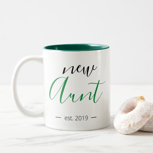 Personalised Modern Girly New Aunt Two-Tone Coffee Mug (With Donut)