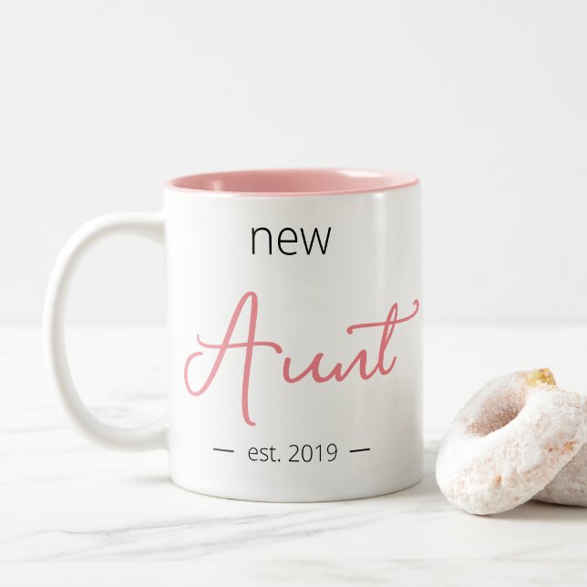 Personalised Modern Girly New Aunt Two-Tone Coffee Mug (With Donut)