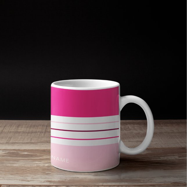 Personalised Modern Girly Pink Stripes Coffee Mug (Creator Uploaded)