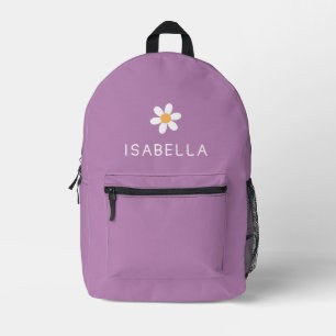 Personalised Modern Girly Purple Daisy Name Printed Backpack