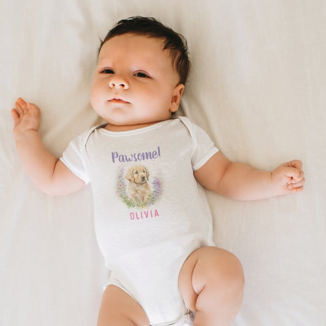 Personalised Modern Golden Retriever Puppy Baby Bodysuit (Creator Uploaded)