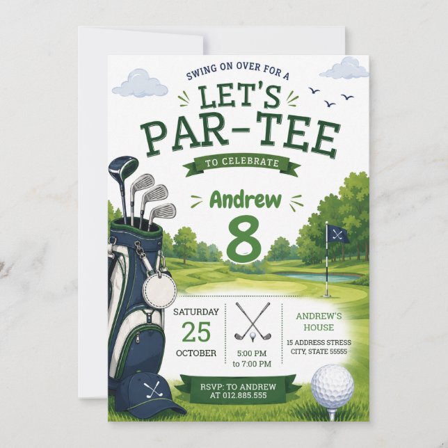 Personalised modern Golf Birthday Invitation (Front)