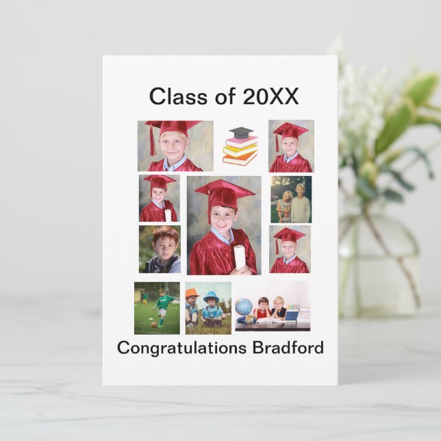 Personalised Modern Graduation 11 Photo Collage  Invitation (Standing Front)