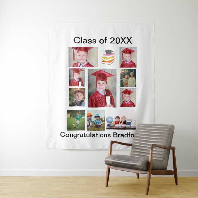 Personalised Modern Graduation 11 Photo Collage Tapestry (In Situ)