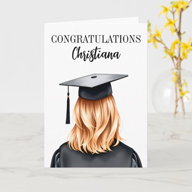 Personalised Modern Graduation Female Graduate Card (Yellow Flower)