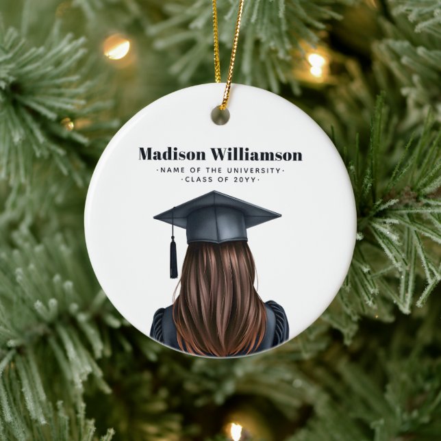 Personalised Modern Graduation Female Graduate Ceramic Ornament (Tree)