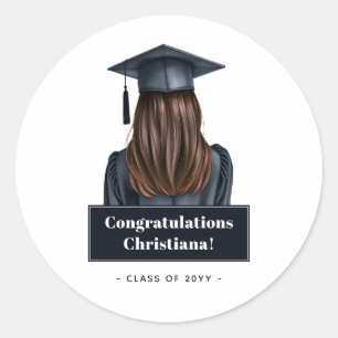 Personalised Modern Graduation Female Graduate Classic Round Sticker
