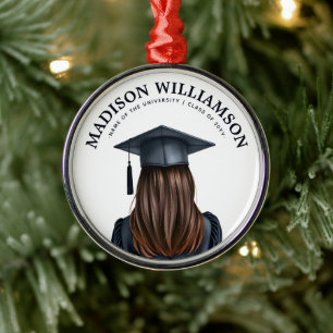 Personalised Modern Graduation Female Graduate Metal Ornament