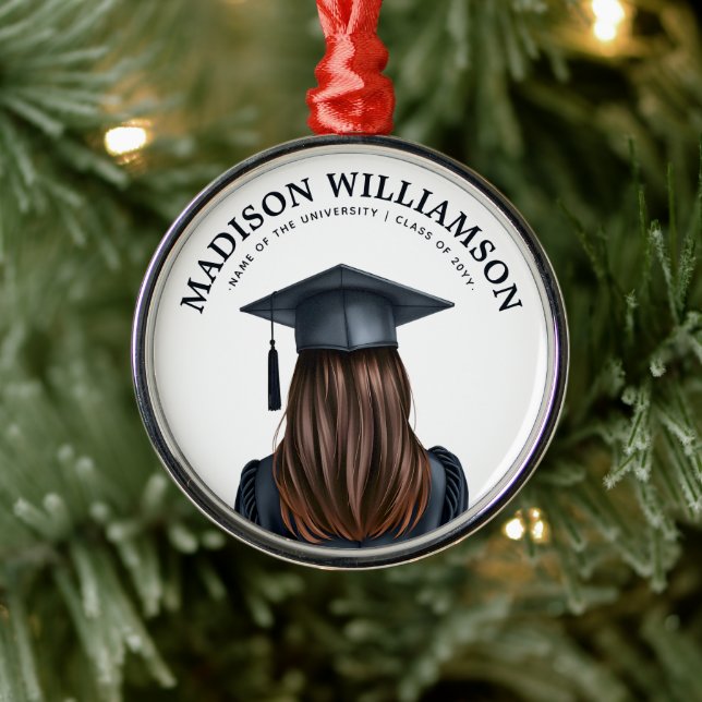 Personalised Modern Graduation Female Graduate Metal Ornament (Tree)