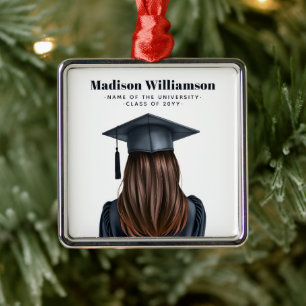Personalised Modern Graduation Female Graduate Metal Ornament