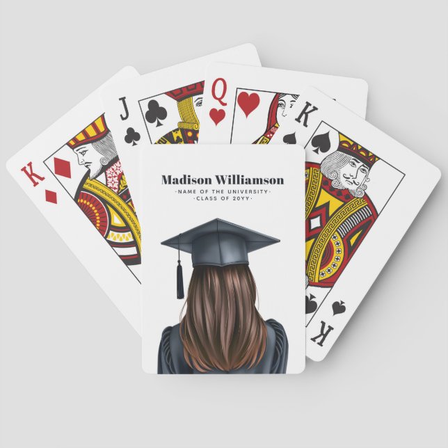 Personalised Modern Graduation Female Graduate Playing Cards (Back)