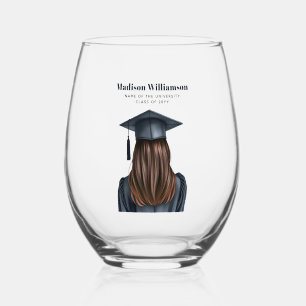 Personalised Modern Graduation Female Graduate Stemless Wine Glass