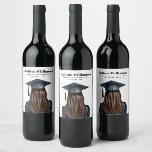 Personalised Modern Graduation Female Graduate Wine Label