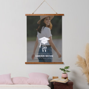 Personalised Modern Graduation Photo Grad Hat Hanging Tapestry