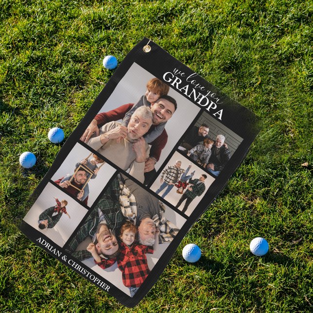 Personalised Modern Grandpa | 6 Photo Golf Towel (Creator Uploaded)