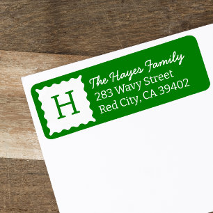 Personalised Modern Green Monogram Return Address Label
