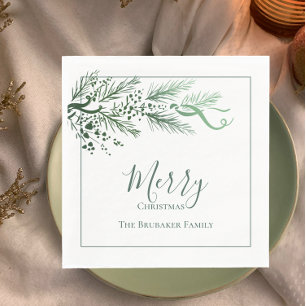 Personalised Modern Green Pine Unique Christmas Napkin