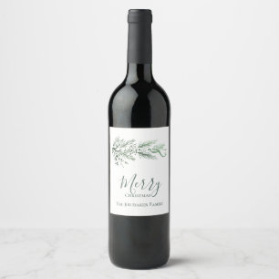 Personalised Modern Green Pine Unique Christmas Wine Label