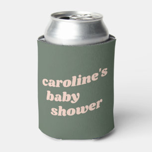 Personalised Modern Green Pink Retro Baby Shower Can Cooler