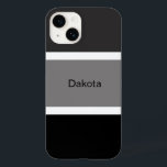 Personalised Modern Grey Black White Stripe Name Case-Mate iPhone 14 Case<br><div class="desc">Modern,  cool and stylish personalised cell phone case with a grey,  black and white stripe pattern. Large black and grey stripes with small white stripes. Personalised with your name printed in a black text.</div>