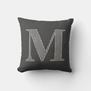 Personalised Modern Grey Striped Monogram Initial Cushion