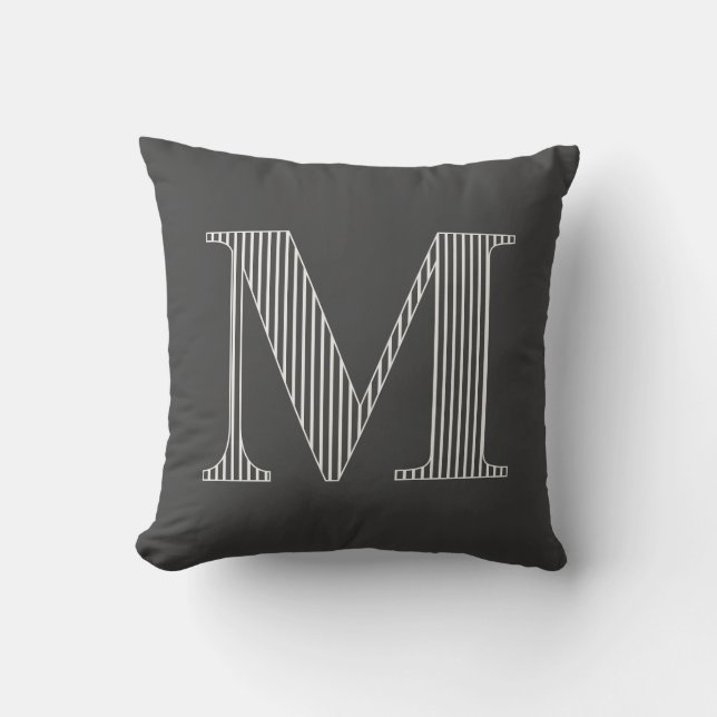 Personalised Modern Grey Striped Monogram Initial Cushion (Front)