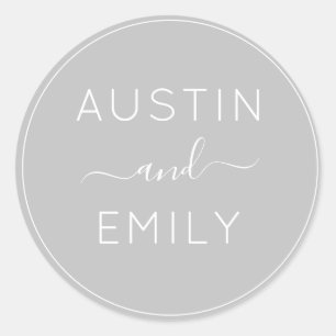 Personalised Modern  Grey white Wedding Classic Ro Round Sticker
