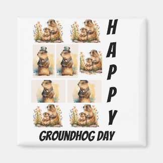 Personalised Modern Groundhog Day 9 Photo Collage Magnet