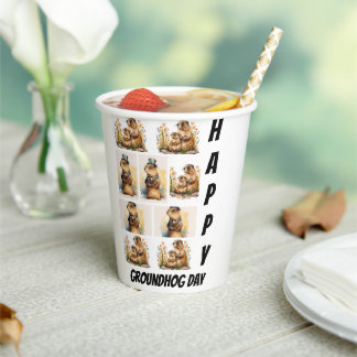 Personalised Modern Groundhog Day 9 Photo Collage Paper Cups