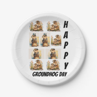 Personalised Modern Groundhog Day 9 Photo Collage Paper Plate