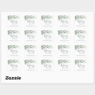 Personalised Modern Hand Drawn Pine Christmas Square Sticker
