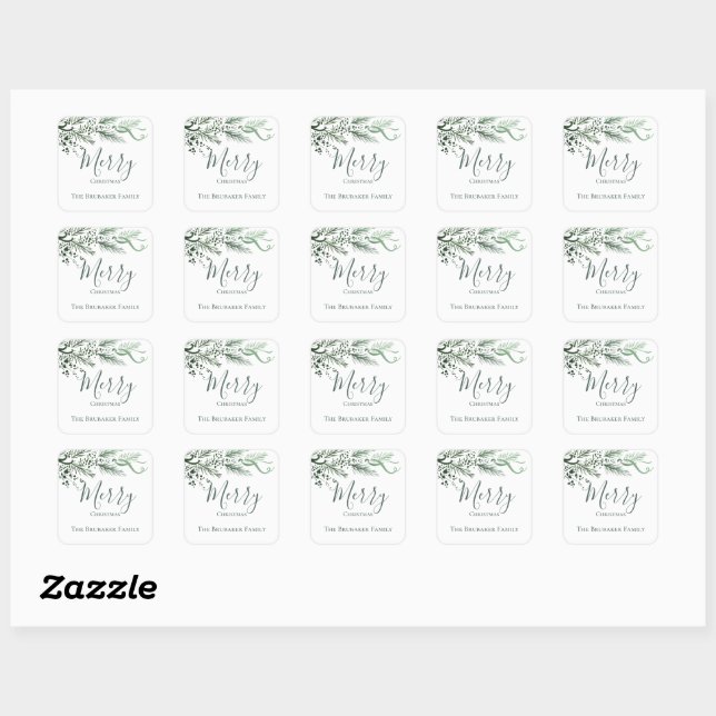 Personalised Modern Hand Drawn Pine Christmas Square Sticker (Sheet)