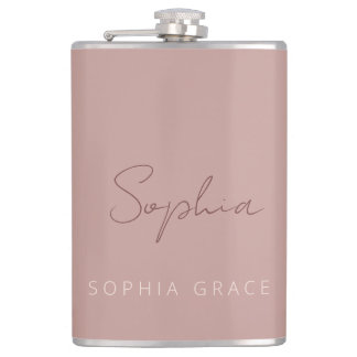 Personalised Modern Handwritten Script Dusty Pink  Hip Flask