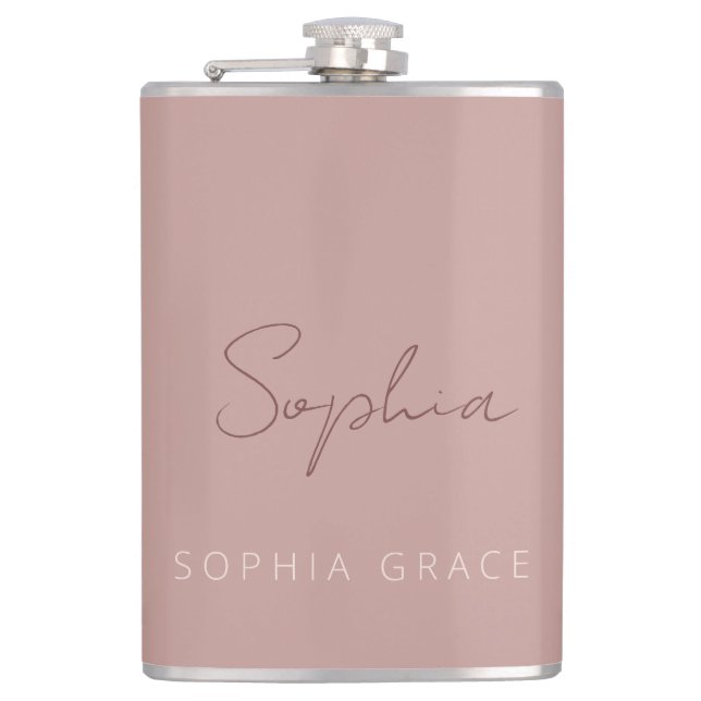 Personalised Modern Handwritten Script Dusty Pink  Hip Flask (Front)