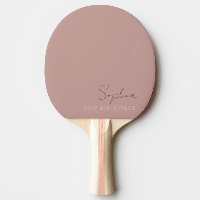 Personalised Modern Handwritten Script Dusty Rose Ping Pong Paddle (Front)