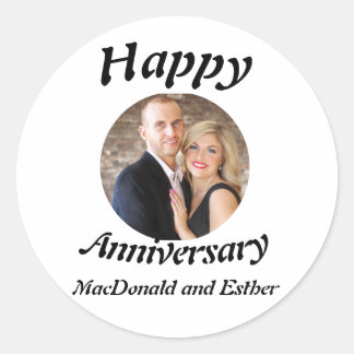 Personalised Modern Happy Anniversary photo Classic Round Sticker