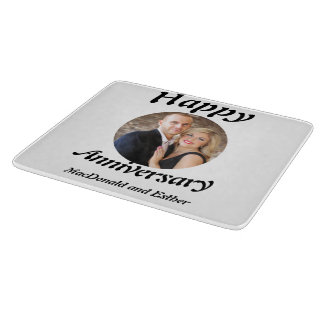 Personalised Modern Happy Anniversary photo Cutting Board