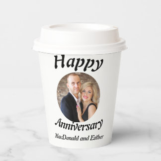 Personalised Modern Happy Anniversary photo Paper Cups
